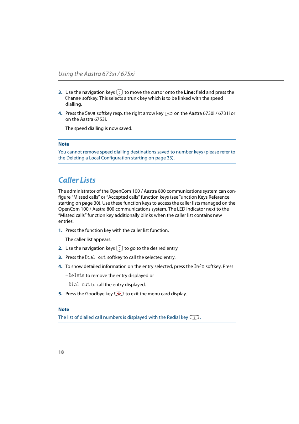 Caller lists | AASTRA 6700i for Aastra 800 and OpenCom 100 User Guide EN User Manual | Page 20 / 44
