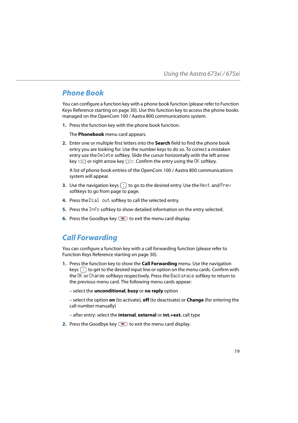 Phone book, Call forwarding | AASTRA 6700i for Aastra 800 and OpenCom 100 User Guide EN User Manual | Page 21 / 44