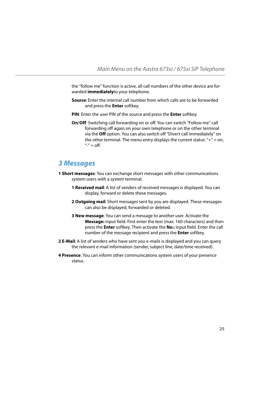 3 messages | AASTRA 6700i for Aastra 800 and OpenCom 100 User Guide EN User Manual | Page 27 / 44