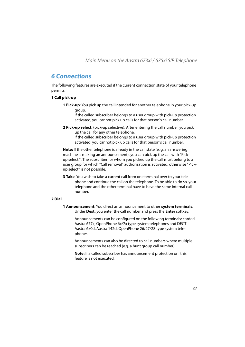 6 connections | AASTRA 6700i for Aastra 800 and OpenCom 100 User Guide EN User Manual | Page 29 / 44