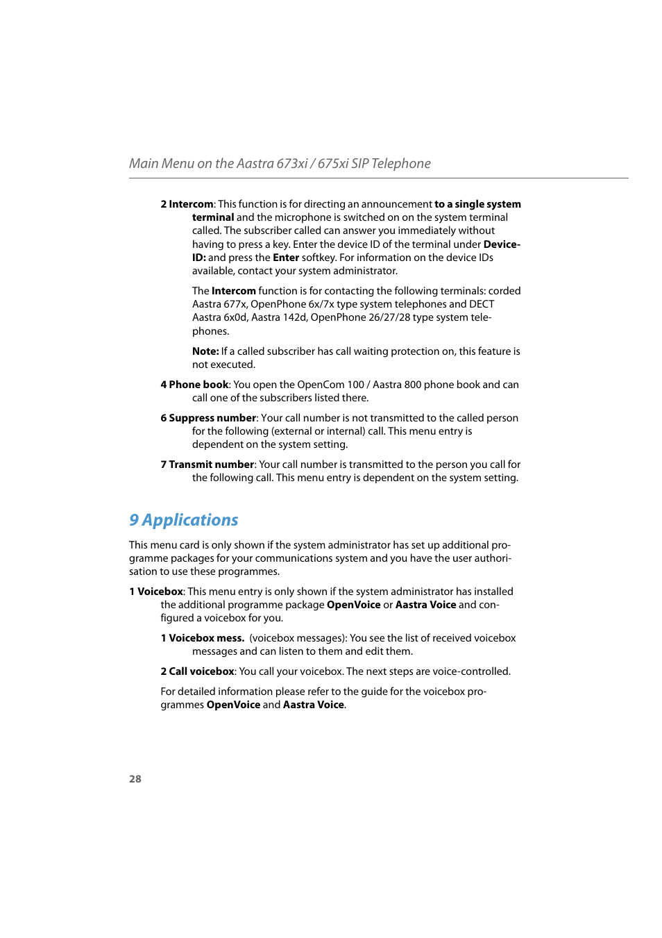 9 applications | AASTRA 6700i for Aastra 800 and OpenCom 100 User Guide EN User Manual | Page 30 / 44