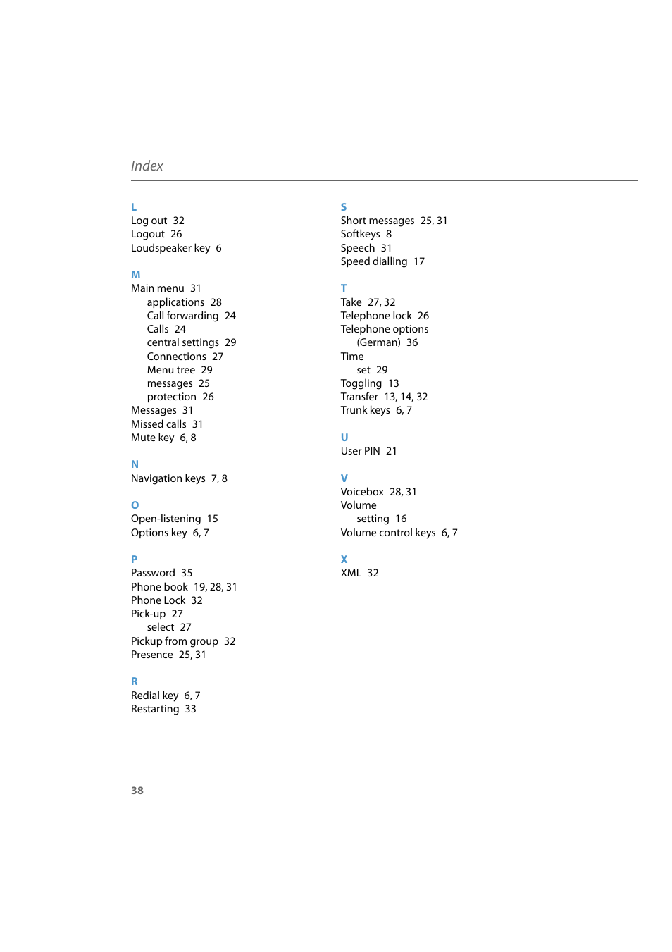 Index | AASTRA 6700i for Aastra 800 and OpenCom 100 User Guide EN User Manual | Page 40 / 44