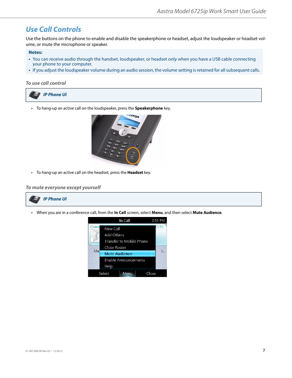 Use call controls, To use call control, To mute everyone except yourself | Aastra model 6725ip work smart user guide | AASTRA 6725ip Work Smart User Guide EN User Manual | Page 9 / 20