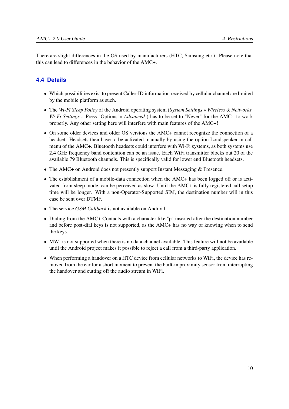 Details | AASTRA AMC+ User guide for Android EN User Manual | Page 10 / 37
