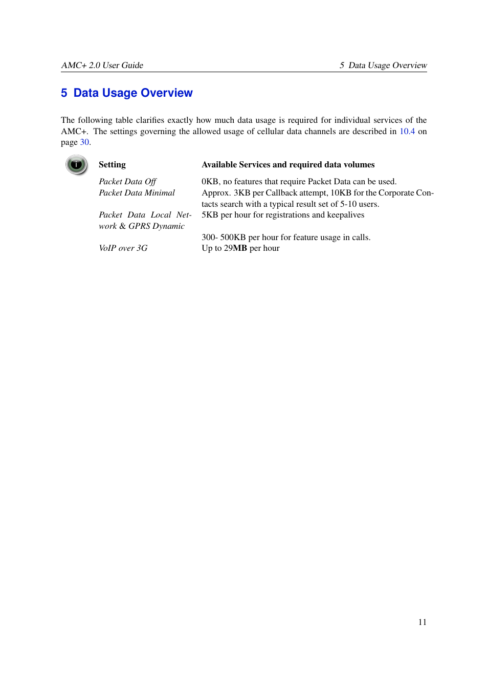 Data usage overview, 5 data usage overview | AASTRA AMC+ User guide for Android EN User Manual | Page 11 / 37