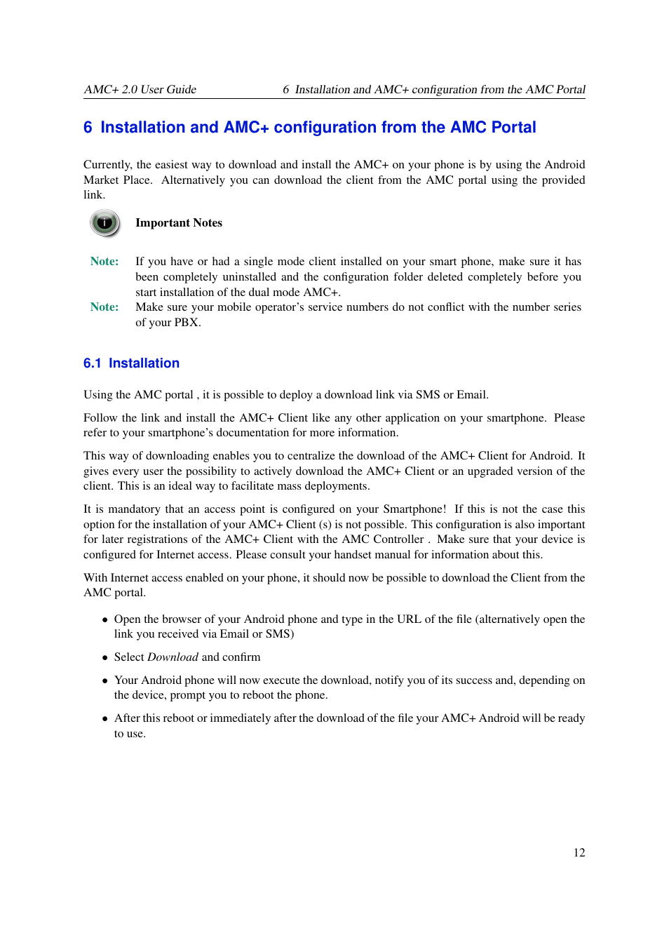 Installation | AASTRA AMC+ User guide for Android EN User Manual | Page 12 / 37