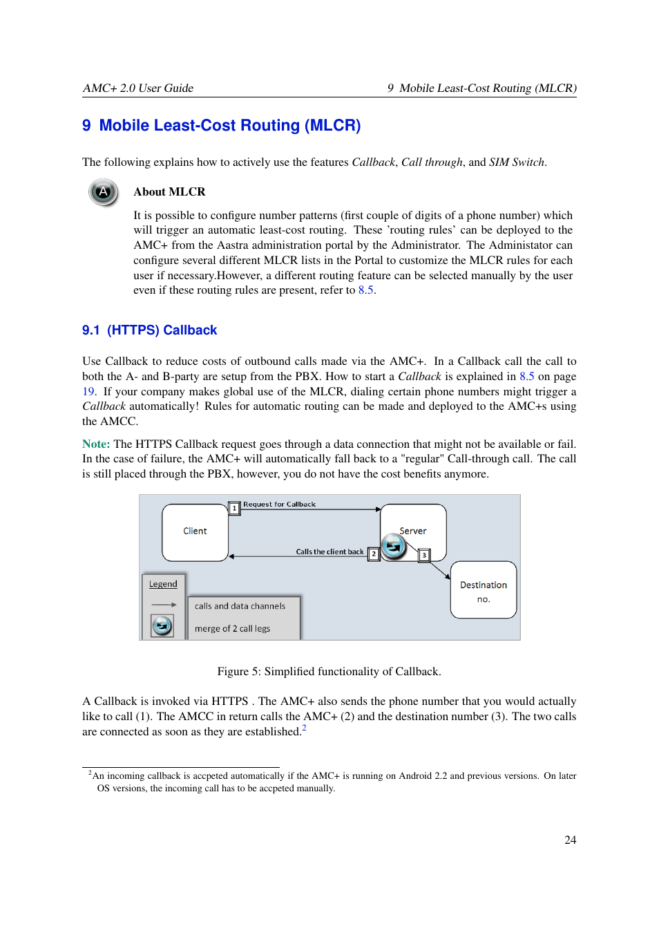Mobile least-cost routing (mlcr), Https) callback, 9 mobile least-cost routing (mlcr) | AASTRA AMC+ User guide for Android EN User Manual | Page 24 / 37