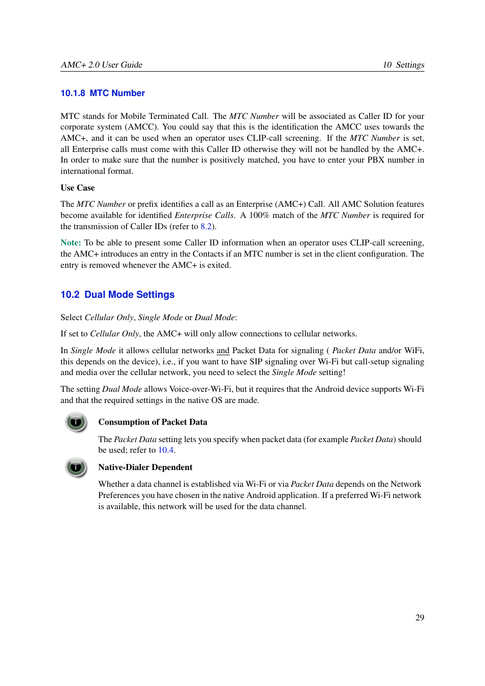 Mtc number, Dual mode settings, 8 mtc number | 2 dual mode settings | AASTRA AMC+ User guide for Android EN User Manual | Page 29 / 37