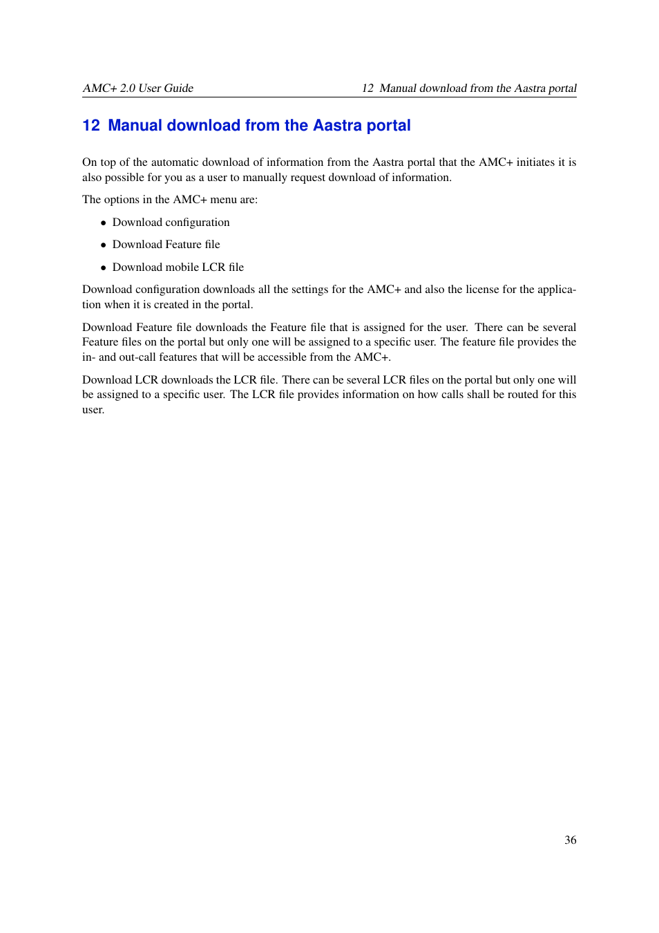 Manual download from the aastra portal, 12 manual download from the aastra portal | AASTRA AMC+ User guide for Android EN User Manual | Page 36 / 37
