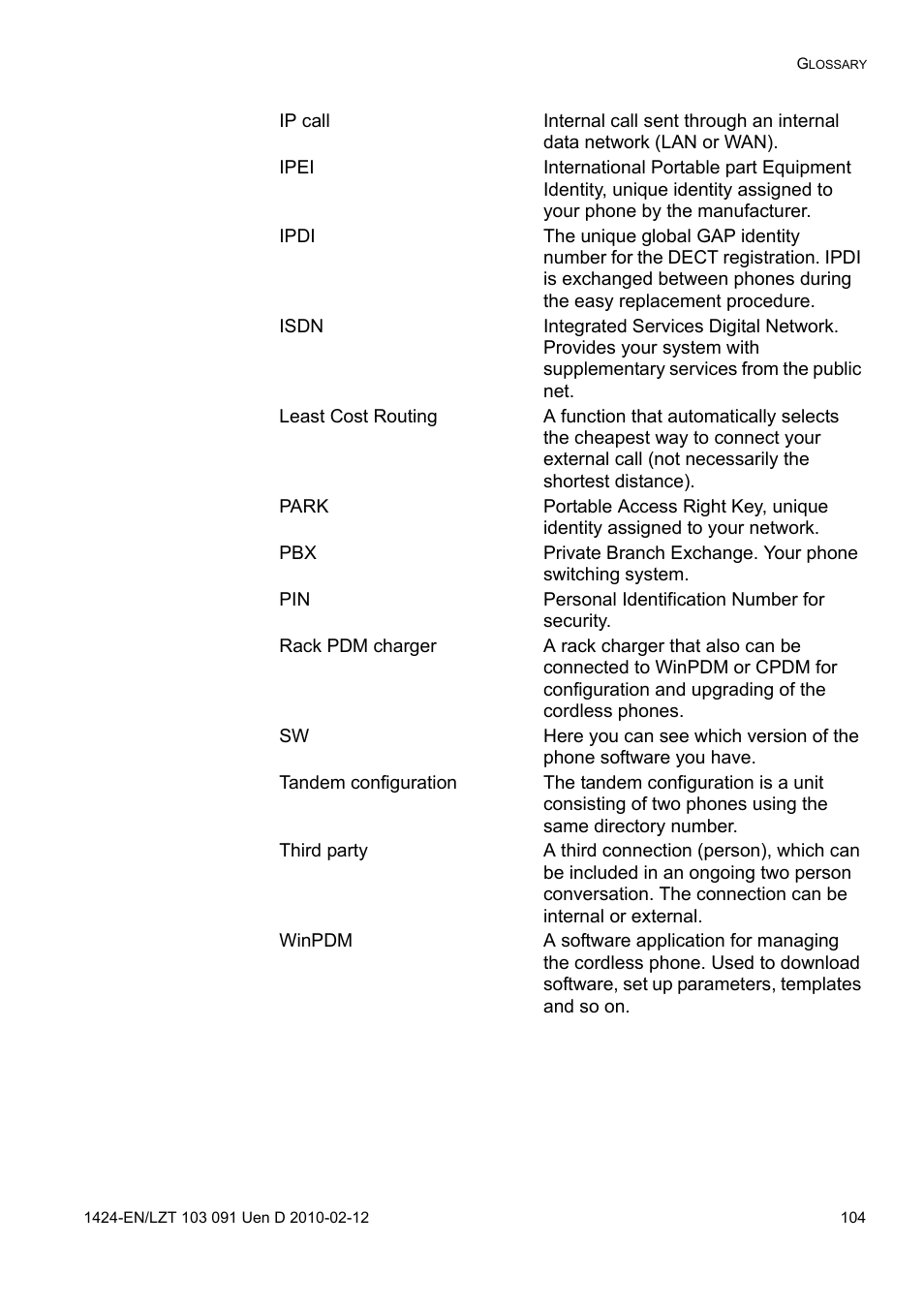 AASTRA DT390 for BusinessPhone User Guide EN User Manual | Page 104 / 106