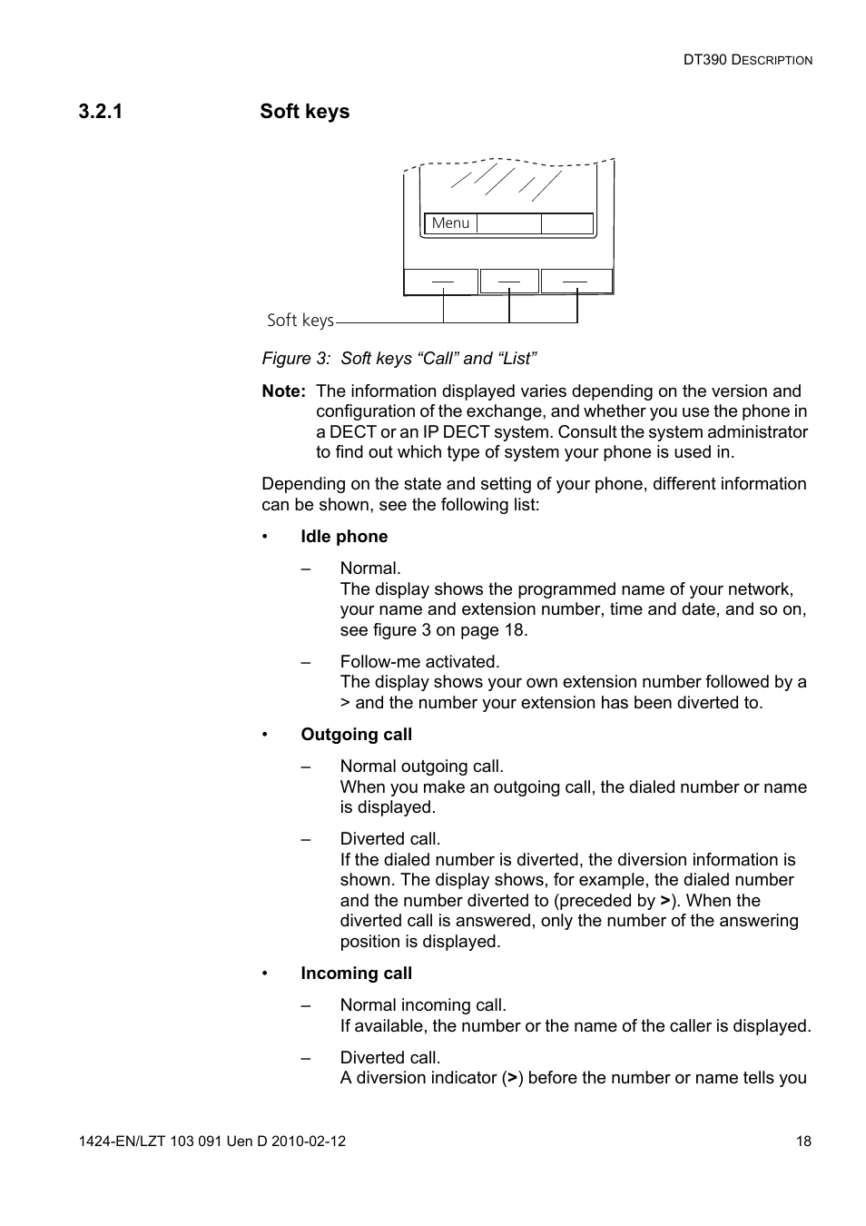 1 soft keys, Figure 3: soft keys “call” and “list | AASTRA DT390 for BusinessPhone User Guide EN User Manual | Page 18 / 106