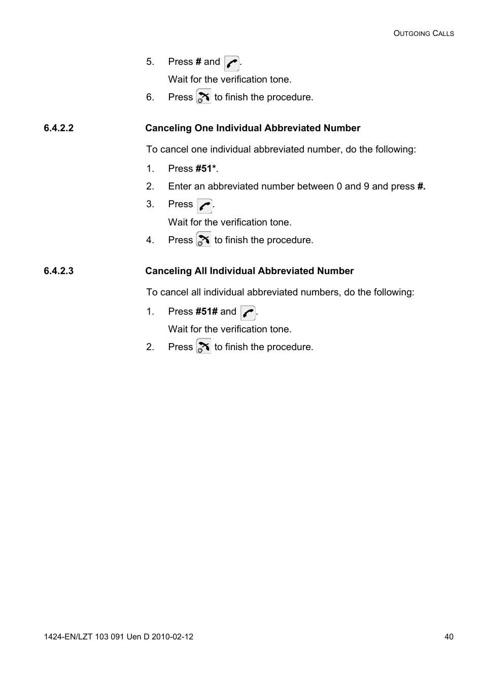 Press # and, Press to finish the procedure, 2 canceling one individual abbreviated number | Press #51, Press, 3 canceling all individual abbreviated number, Press #51# and | AASTRA DT390 for BusinessPhone User Guide EN User Manual | Page 40 / 106