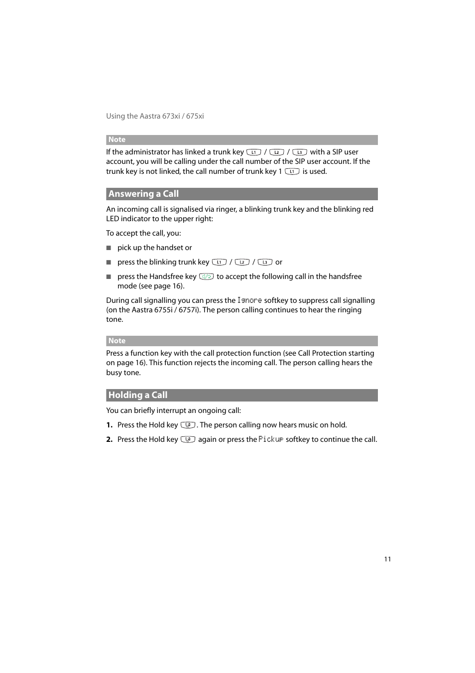 Answering a call, Holding a call, Answering a call holding a call | AASTRA 6700i for OpenCom 1000 User Guide EN User Manual | Page 15 / 48