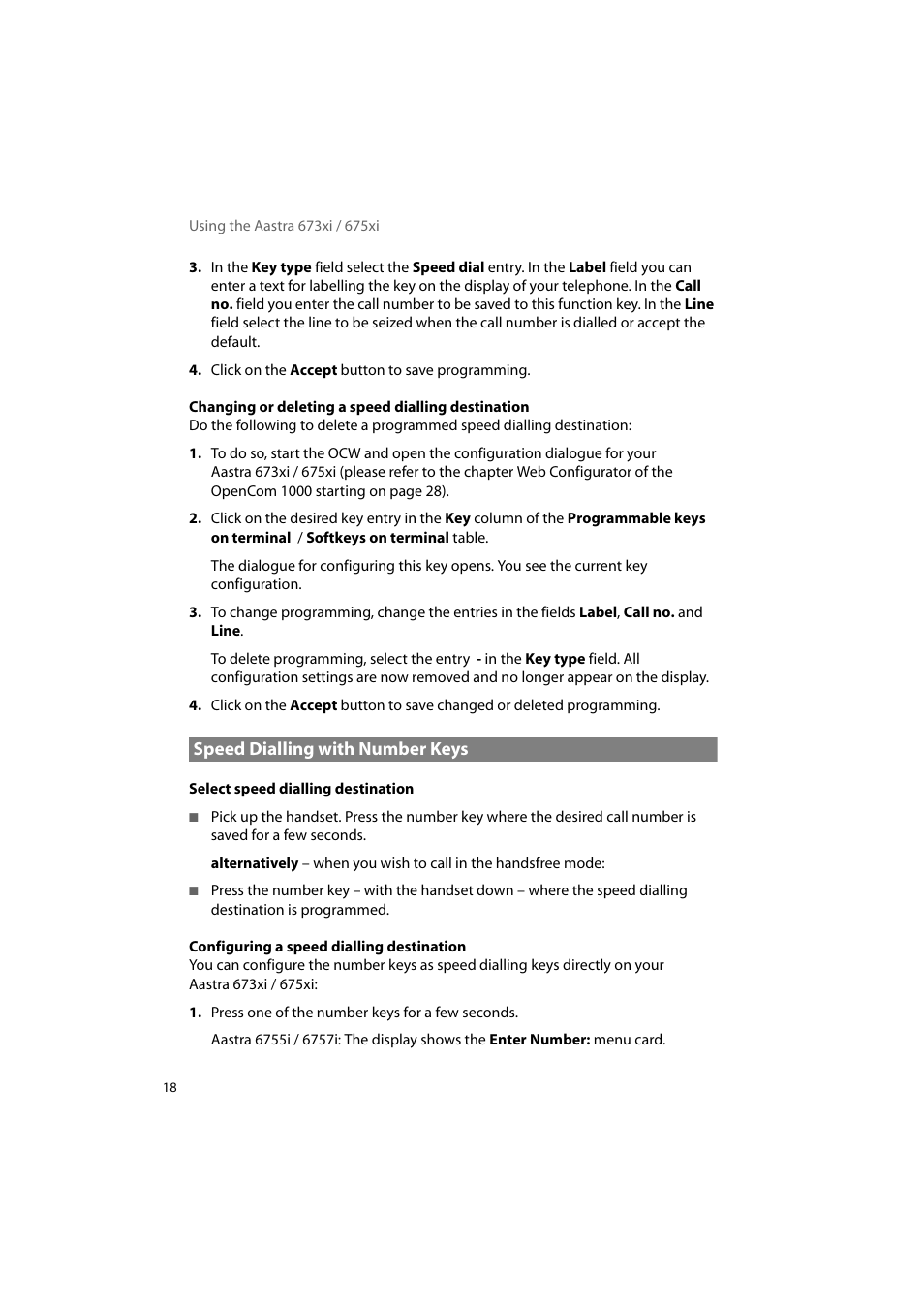 Speed dialling with number keys | AASTRA 6700i for OpenCom 1000 User Guide EN User Manual | Page 22 / 48