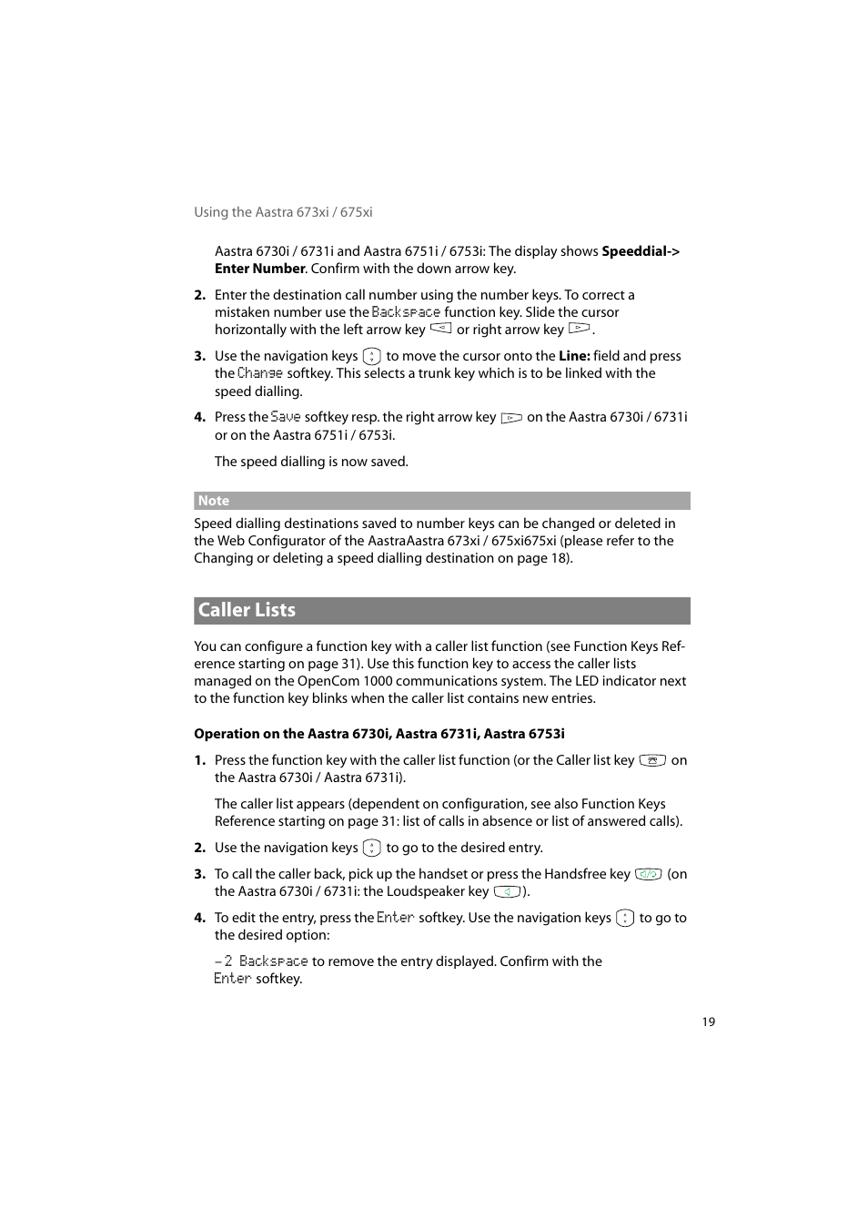 Caller lists | AASTRA 6700i for OpenCom 1000 User Guide EN User Manual | Page 23 / 48