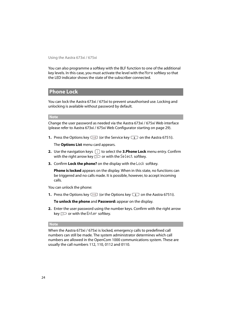 Phone lock | AASTRA 6700i for OpenCom 1000 User Guide EN User Manual | Page 28 / 48