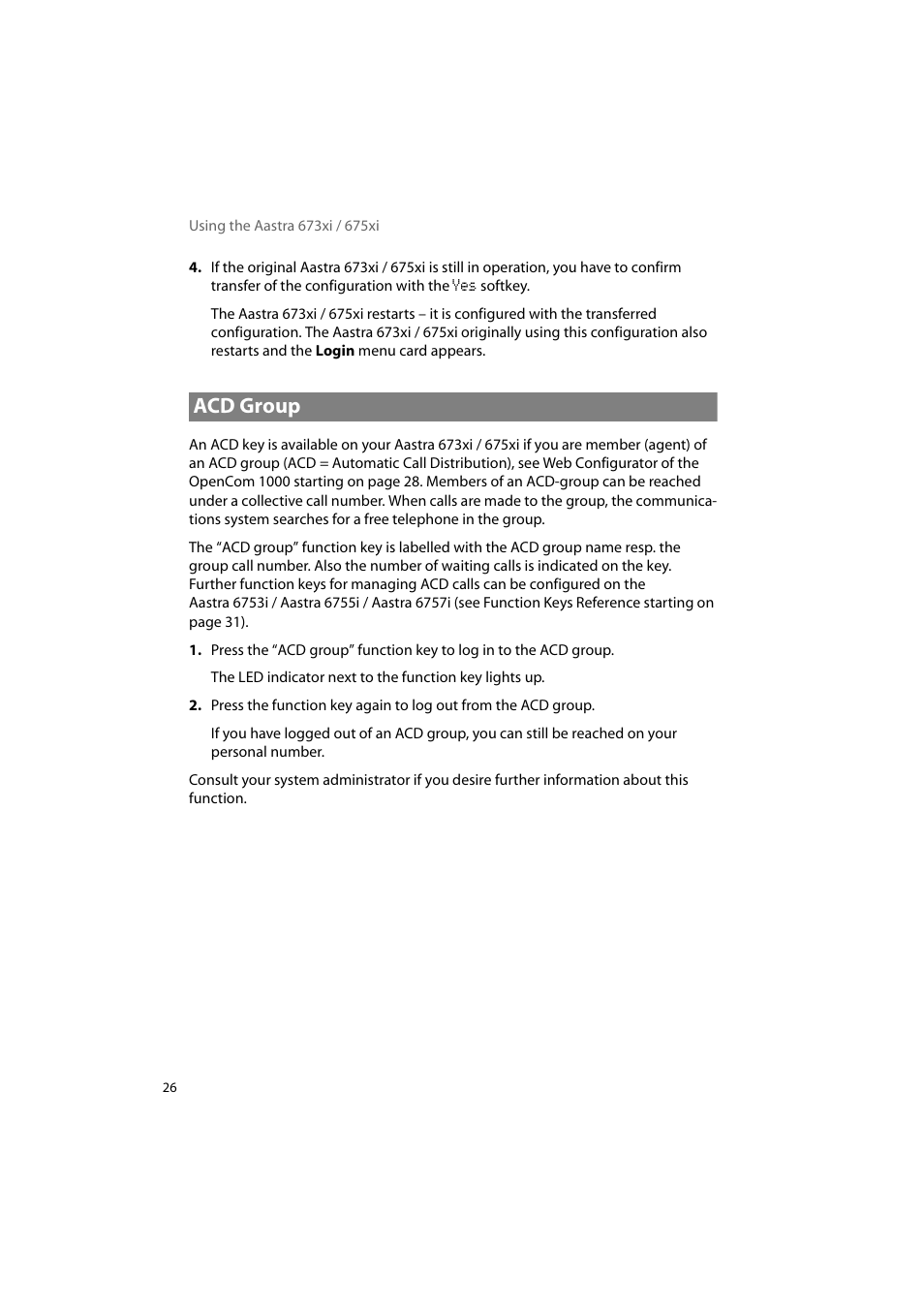 Acd group | AASTRA 6700i for OpenCom 1000 User Guide EN User Manual | Page 30 / 48