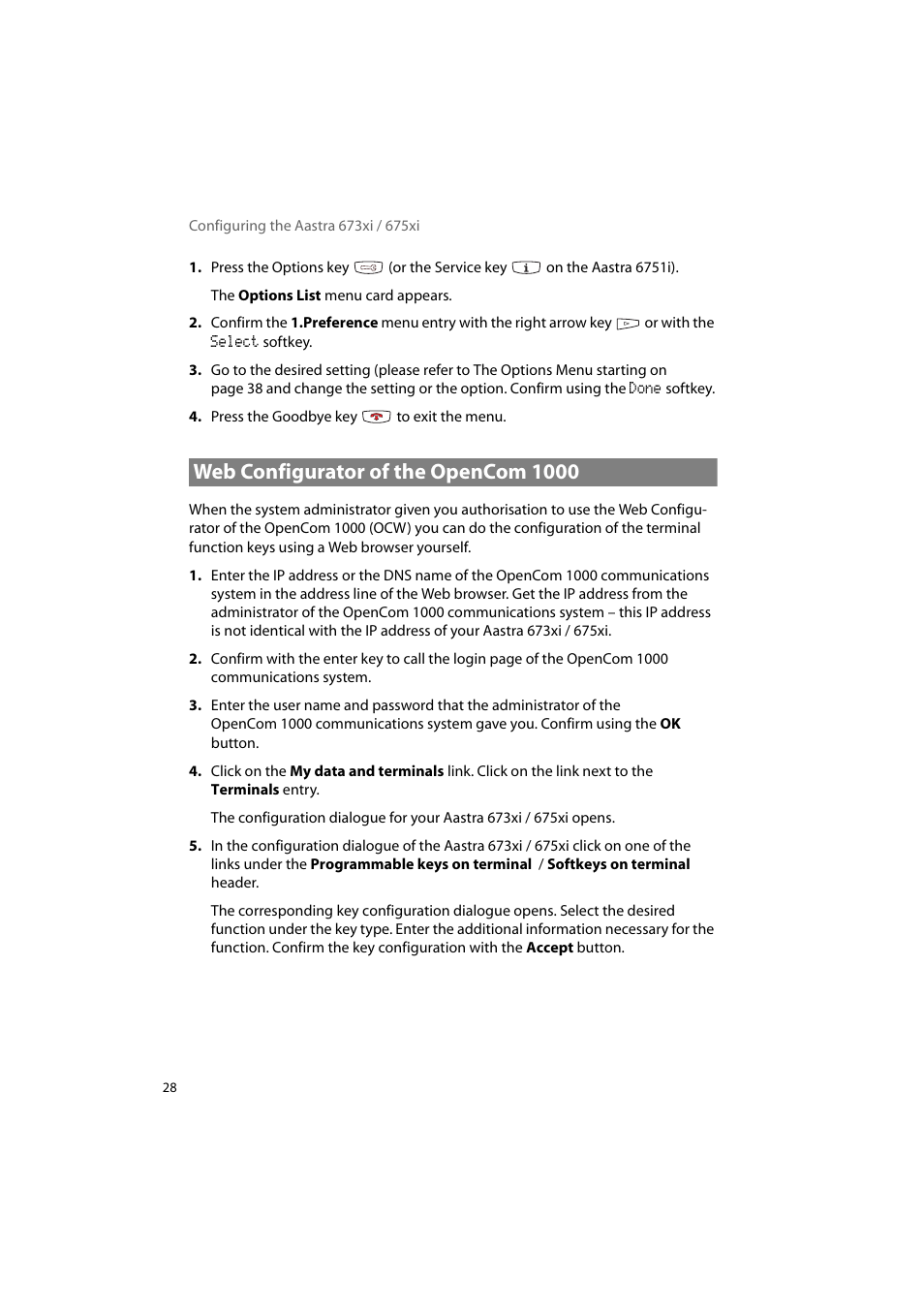 Web configurator of the opencom 1000 | AASTRA 6700i for OpenCom 1000 User Guide EN User Manual | Page 32 / 48