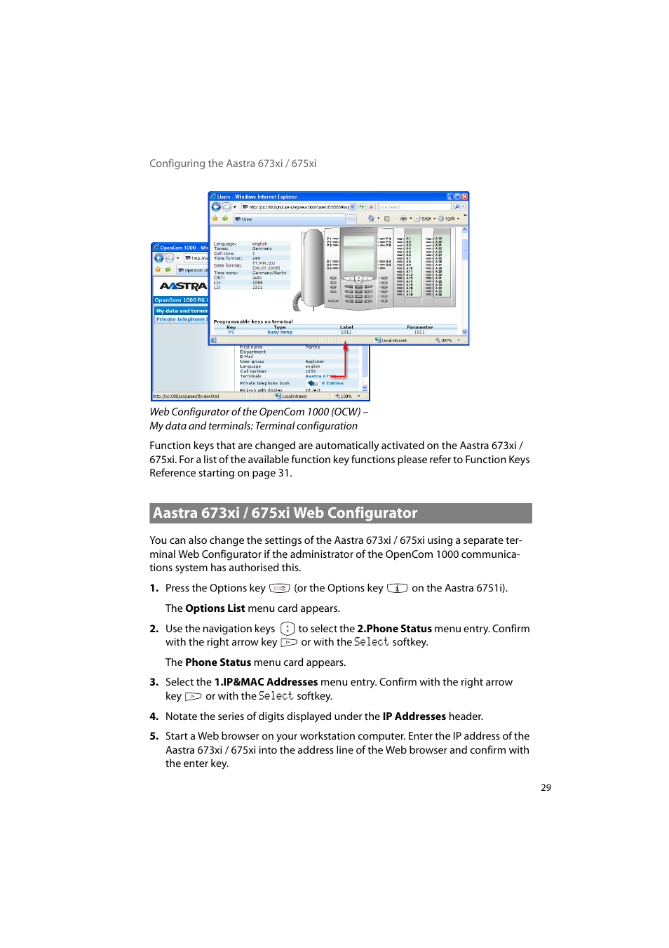 Aastra 673xi / 675xi web configurator | AASTRA 6700i for OpenCom 1000 User Guide EN User Manual | Page 33 / 48
