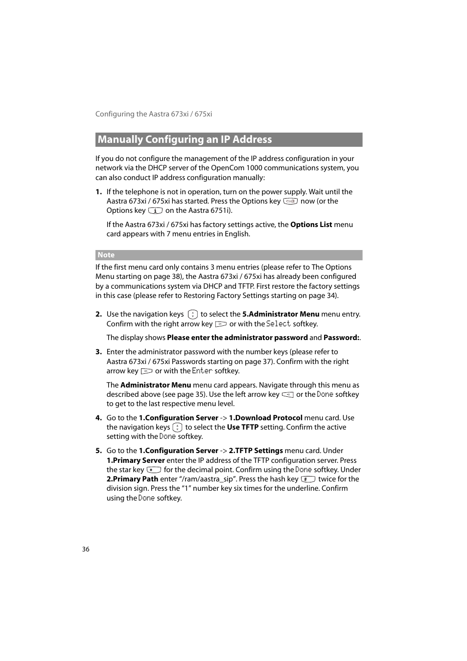 Manually configuring an ip address | AASTRA 6700i for OpenCom 1000 User Guide EN User Manual | Page 40 / 48
