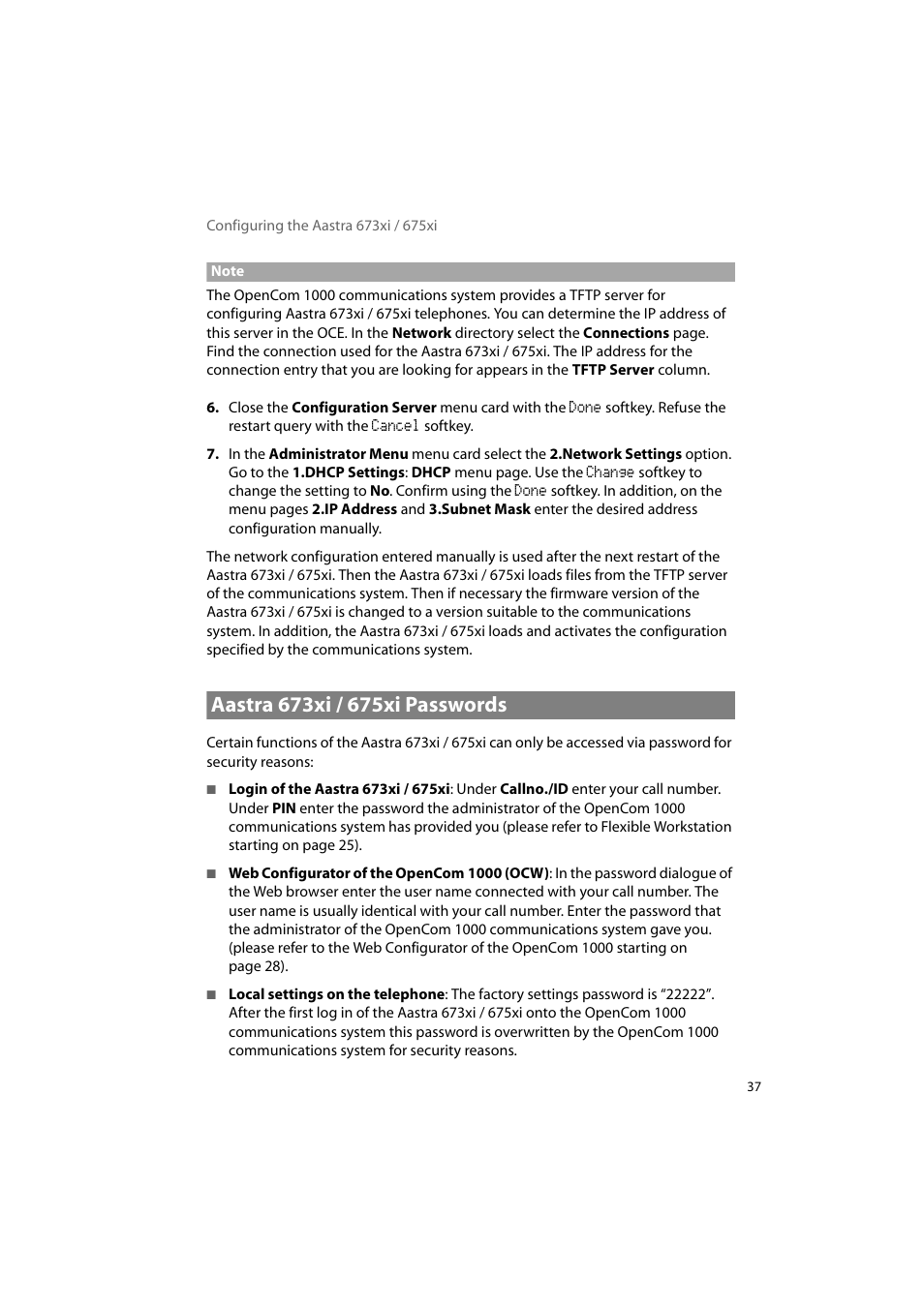 Aastra 673xi / 675xi passwords | AASTRA 6700i for OpenCom 1000 User Guide EN User Manual | Page 41 / 48