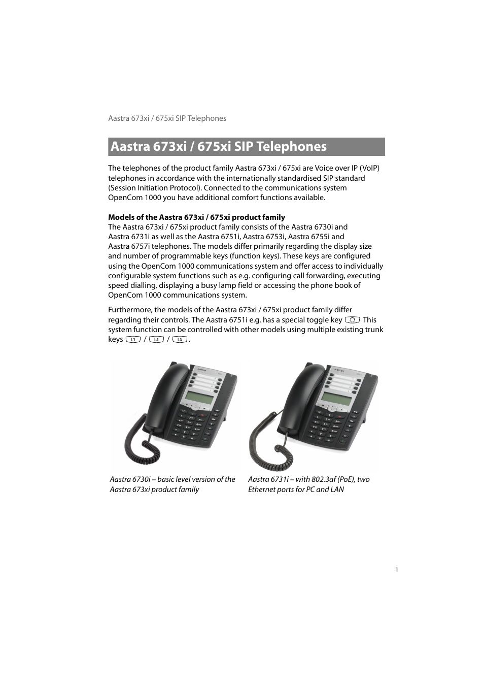 Aastra 673xi / 675xi sip telephones | AASTRA 6700i for OpenCom 1000 User Guide EN User Manual | Page 5 / 48