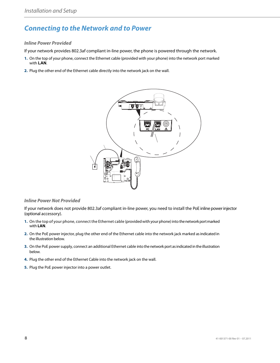 Connecting to the network and to power, Inline power provided, Inline power not provided | Installation and setup | AASTRA 6737i Installation Guide EN User Manual | Page 12 / 28