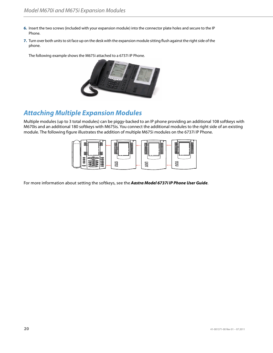 Attaching multiple expansion modules | AASTRA 6737i Installation Guide EN User Manual | Page 24 / 28