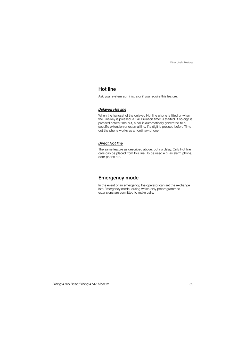 Hot line, Emergency mode | AASTRA 4147 Medium for MX-ONE (TSE) User Guide EN User Manual | Page 59 / 76