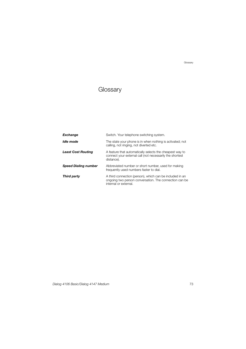 Glossary | AASTRA 4147 Medium for MX-ONE (TSE) User Guide EN User Manual | Page 73 / 76
