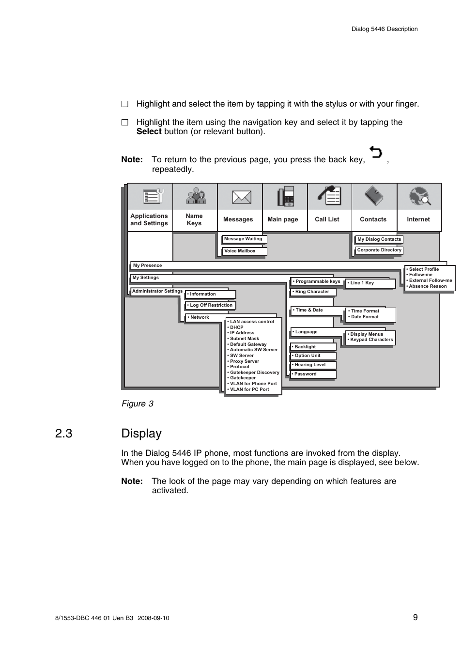 3 display, Display, Figure 3 | AASTRA 7446ip (5446ip) Premium for BusinessPhone User Guide EN User Manual | Page 15 / 87