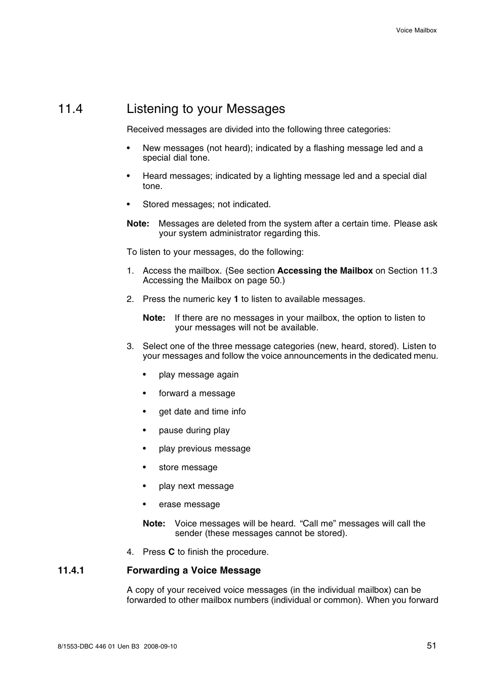 4 listening to your messages, 1 forwarding a voice message, Listening to your messages | AASTRA 7446ip (5446ip) Premium for BusinessPhone User Guide EN User Manual | Page 57 / 87