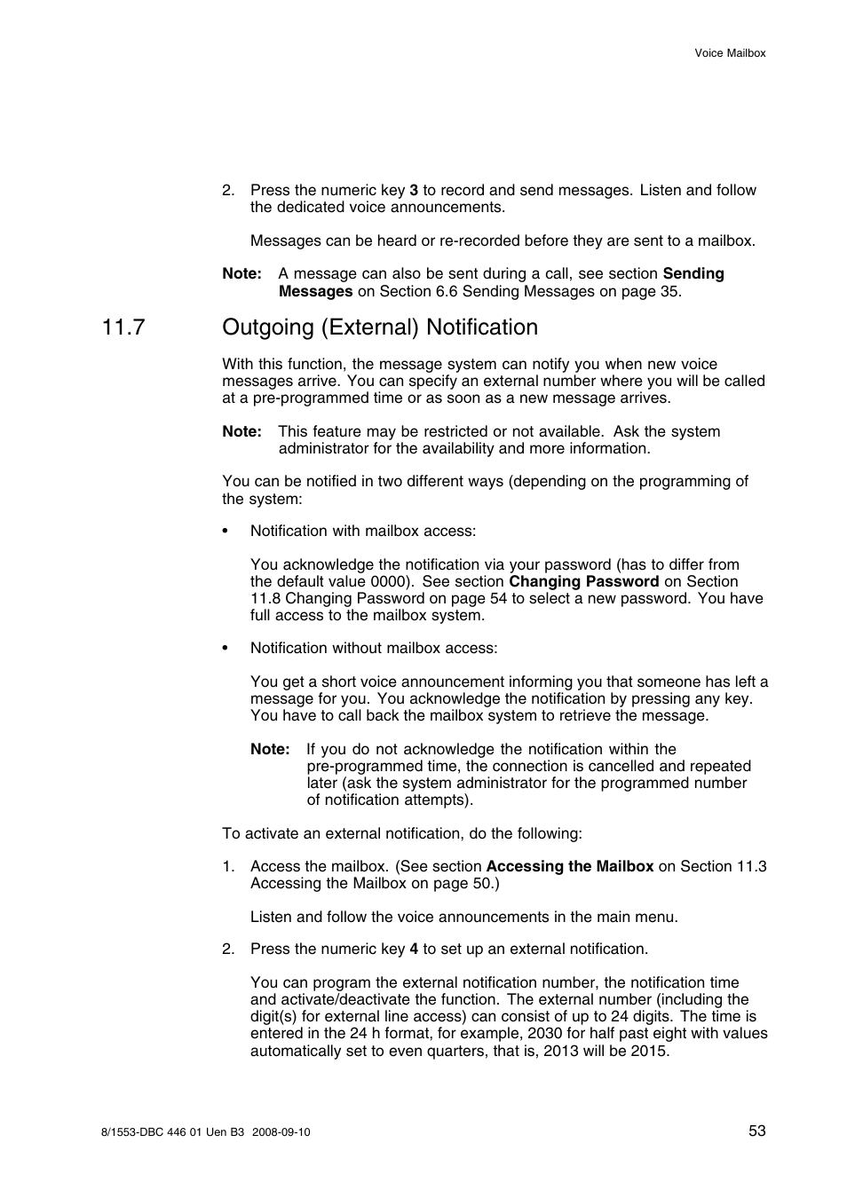 7 outgoing (external) notification, Outgoing (external) notification | AASTRA 7446ip (5446ip) Premium for BusinessPhone User Guide EN User Manual | Page 59 / 87