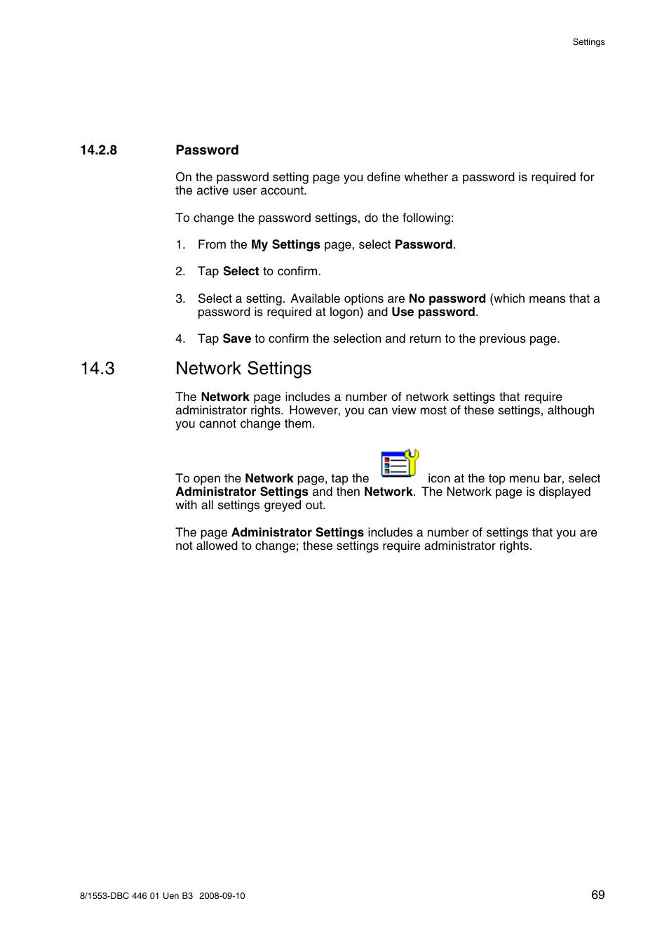 8 password, 3 network settings, Network settings | AASTRA 7446ip (5446ip) Premium for BusinessPhone User Guide EN User Manual | Page 75 / 87