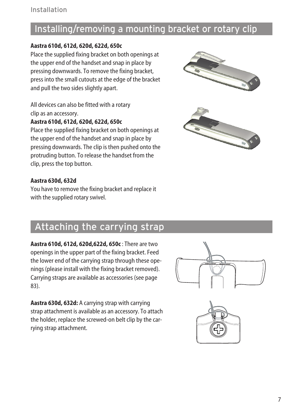 Attaching the carrying strap | AASTRA 600c_d for SIP-DECT User Manual EN User Manual | Page 13 / 108