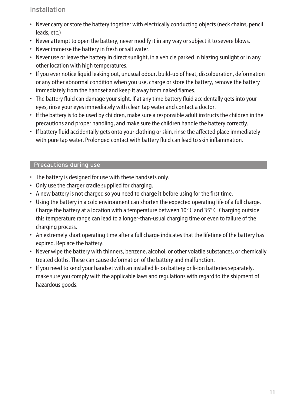 Precautions during use, Precautions during use ………………………………………………………………11 | AASTRA 600c_d for SIP-DECT User Manual EN User Manual | Page 17 / 108