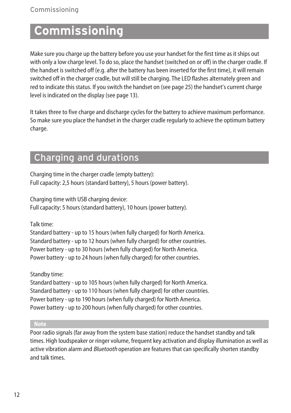 Commissioning, Charging and durations | AASTRA 600c_d for SIP-DECT User Manual EN User Manual | Page 18 / 108