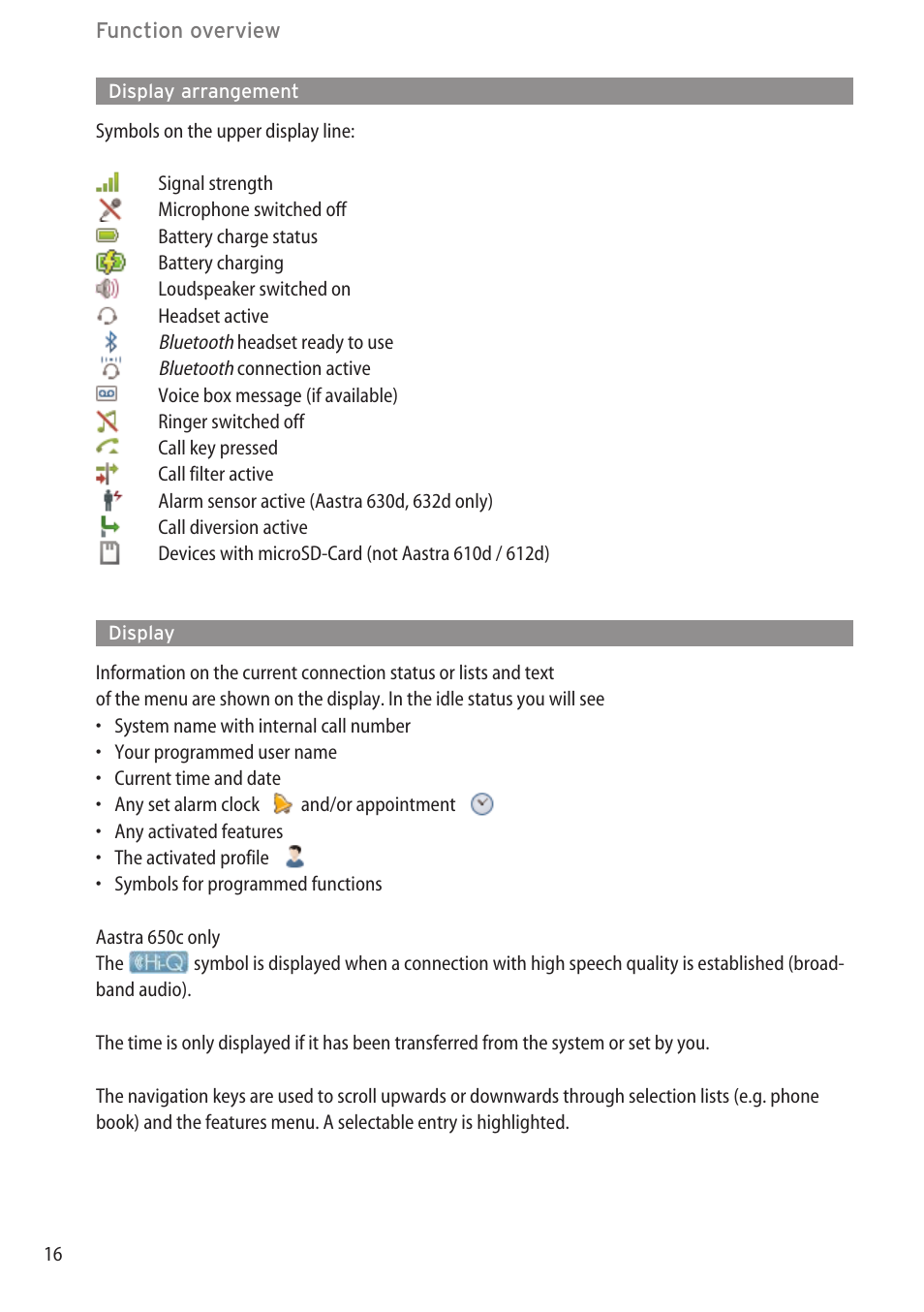 Display arrangement, Display | AASTRA 600c_d for SIP-DECT User Manual EN User Manual | Page 22 / 108