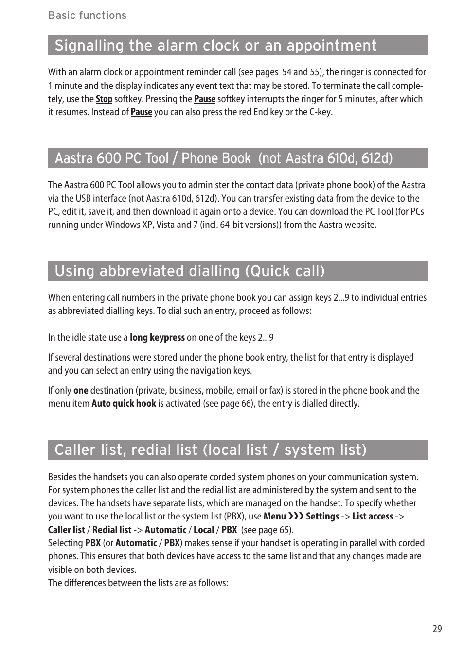 Signalling the alarm clock or an appointment, Using abbreviated dialling (quick call) | AASTRA 600c_d for SIP-DECT User Manual EN User Manual | Page 35 / 108