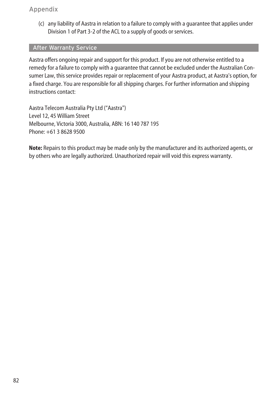 After warranty service | AASTRA 600c_d for SIP-DECT User Manual EN User Manual | Page 88 / 108