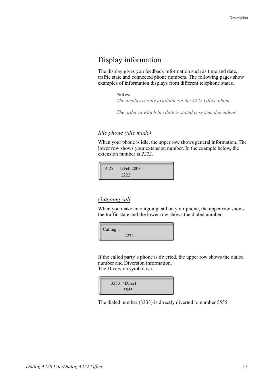 Display information, E section | AASTRA 4222 Office for MX-ONE (TSE) User Guide EN User Manual | Page 13 / 97