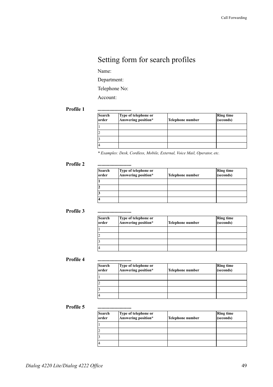 Setting form for search profiles | AASTRA 4222 Office for MX-ONE (TSE) User Guide EN User Manual | Page 49 / 97