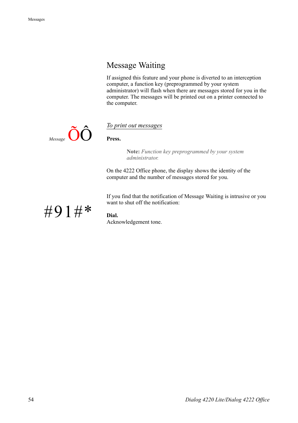 Message waiting | AASTRA 4222 Office for MX-ONE (TSE) User Guide EN User Manual | Page 54 / 97