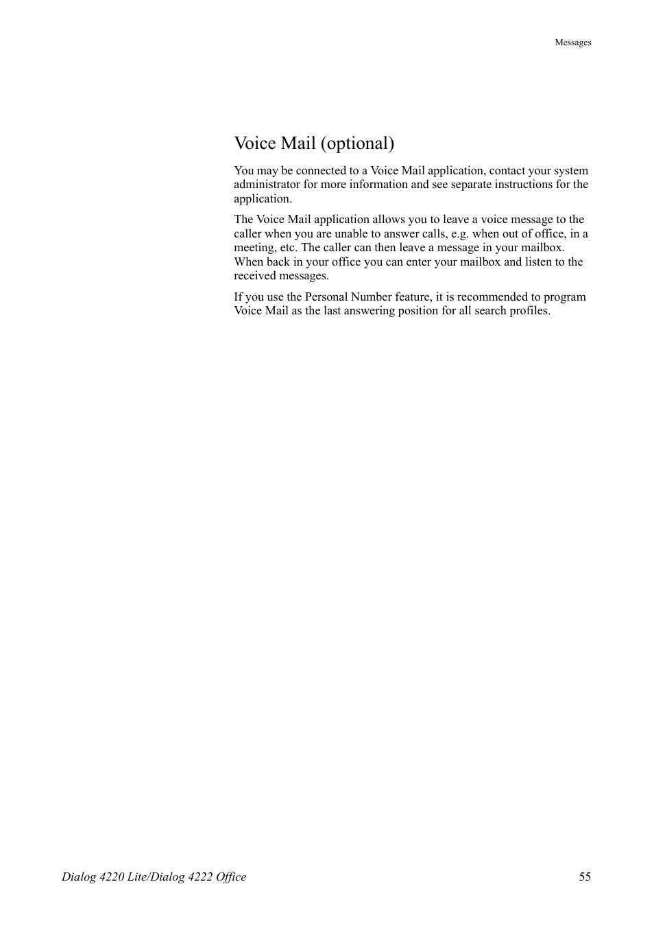 Voice mail (optional) | AASTRA 4222 Office for MX-ONE (TSE) User Guide EN User Manual | Page 55 / 97