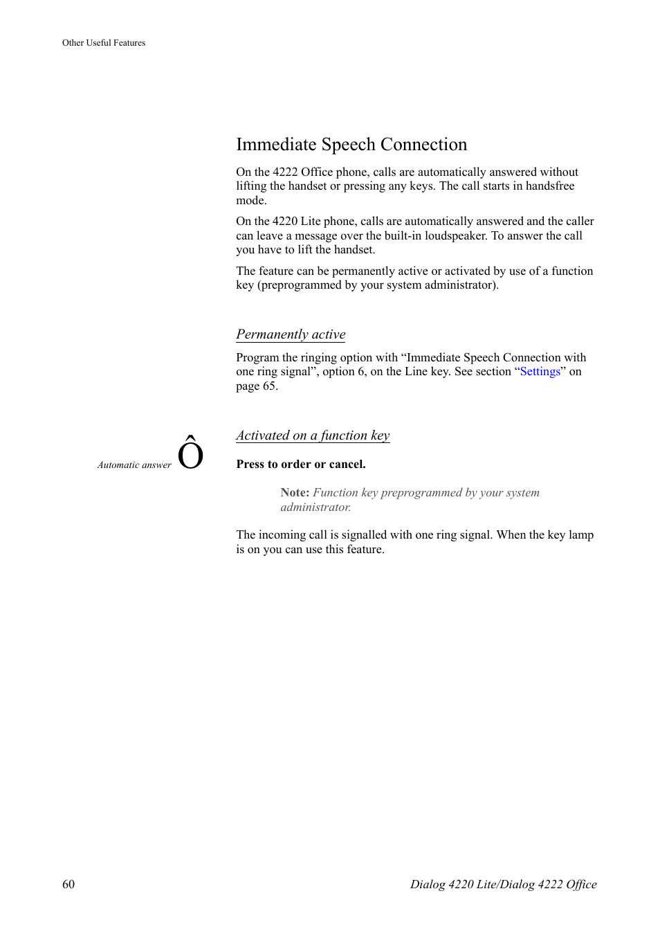 Immediate speech connection | AASTRA 4222 Office for MX-ONE (TSE) User Guide EN User Manual | Page 60 / 97