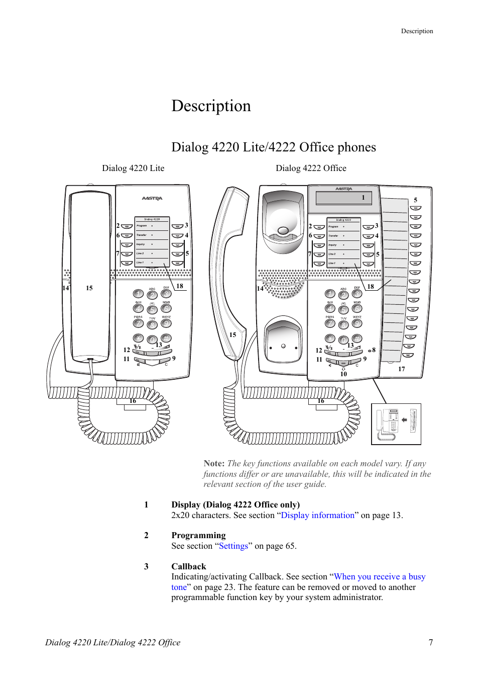 Description, Dialog 4220 lite/4222 office phones | AASTRA 4222 Office for MX-ONE (TSE) User Guide EN User Manual | Page 7 / 97