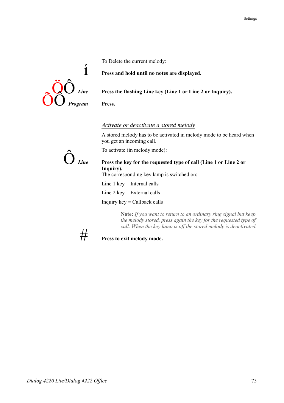 Activate or, Deactivate a stored melody | AASTRA 4222 Office for MX-ONE (TSE) User Guide EN User Manual | Page 75 / 97