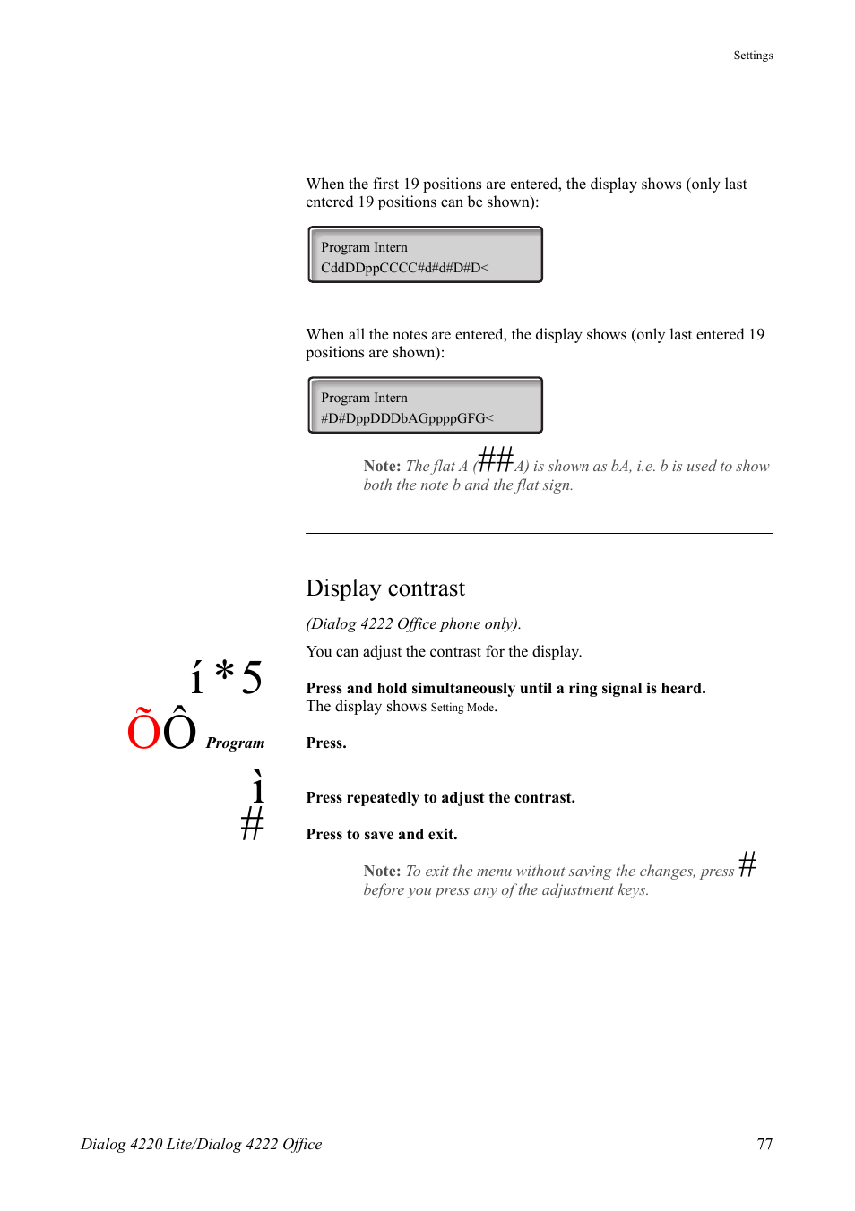 Display contrast, Í *5 | AASTRA 4222 Office for MX-ONE (TSE) User Guide EN User Manual | Page 77 / 97