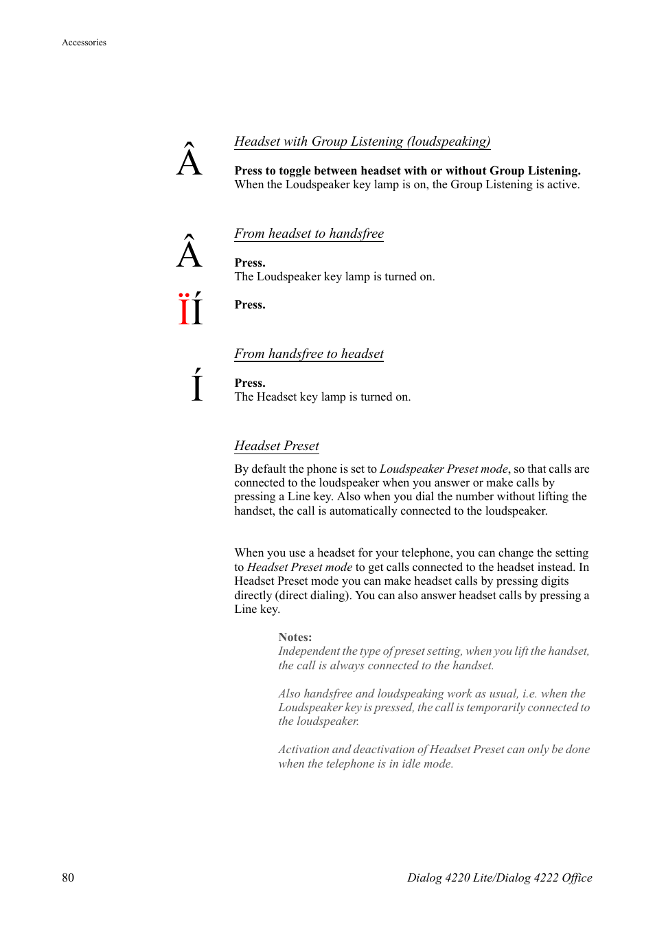 See section, Headset preset | AASTRA 4222 Office for MX-ONE (TSE) User Guide EN User Manual | Page 80 / 97