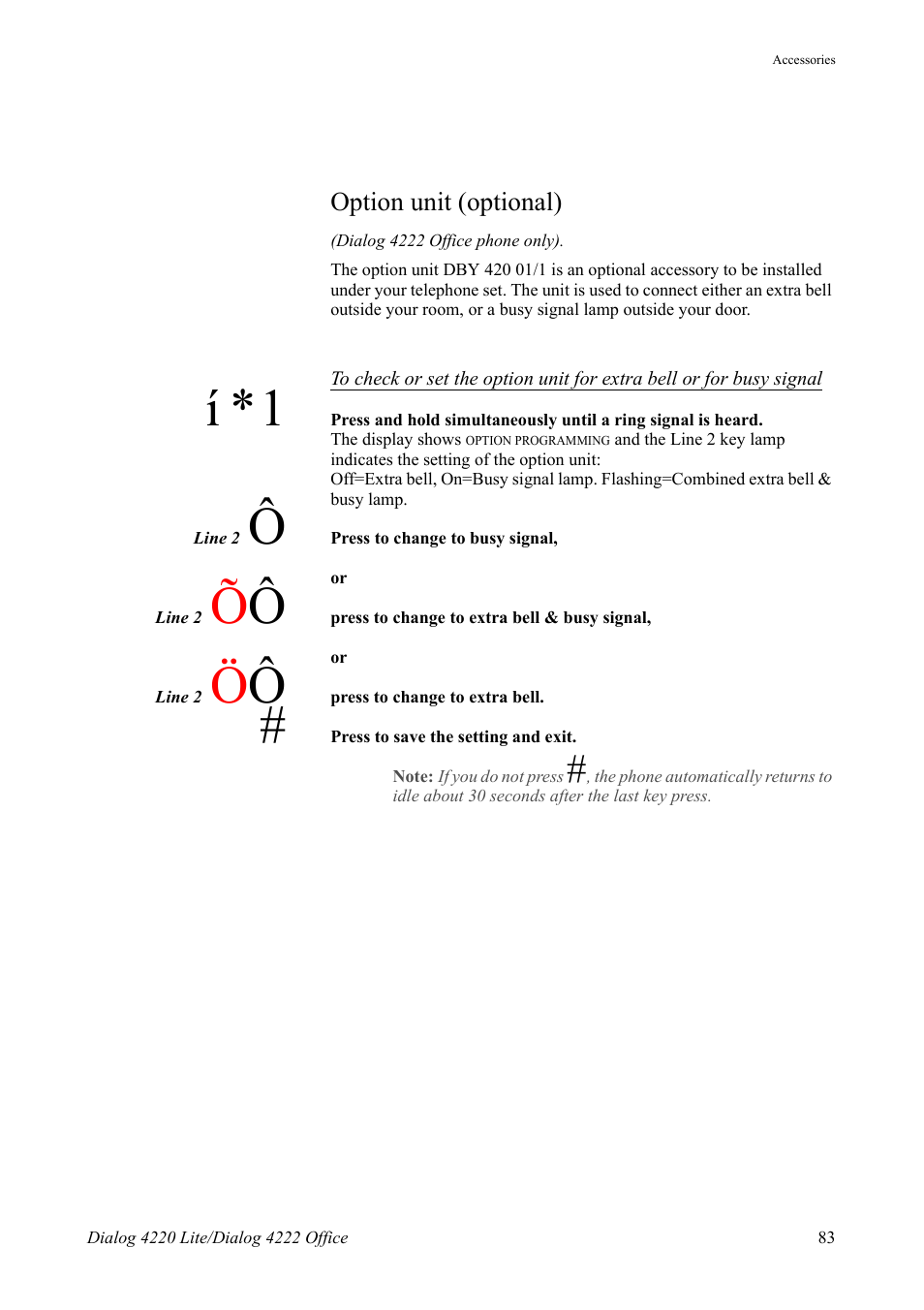 Option unit (optional), Í *1 | AASTRA 4222 Office for MX-ONE (TSE) User Guide EN User Manual | Page 83 / 97